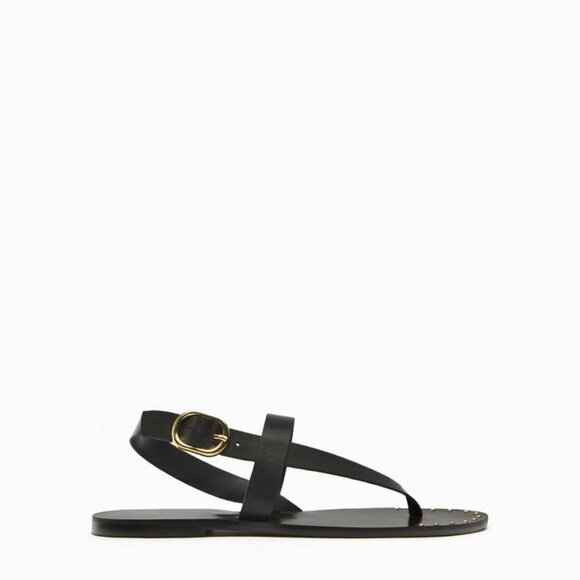 ZARA FLAT LEATHER SLIDER SANDALS WITH MICRO-STUDS BLACK SIZE 6.5 | 2620/110 - Picture 2 of 10